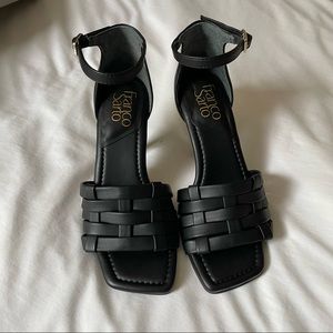 Franco Sarto Ress Black Woven Sandal Heel
